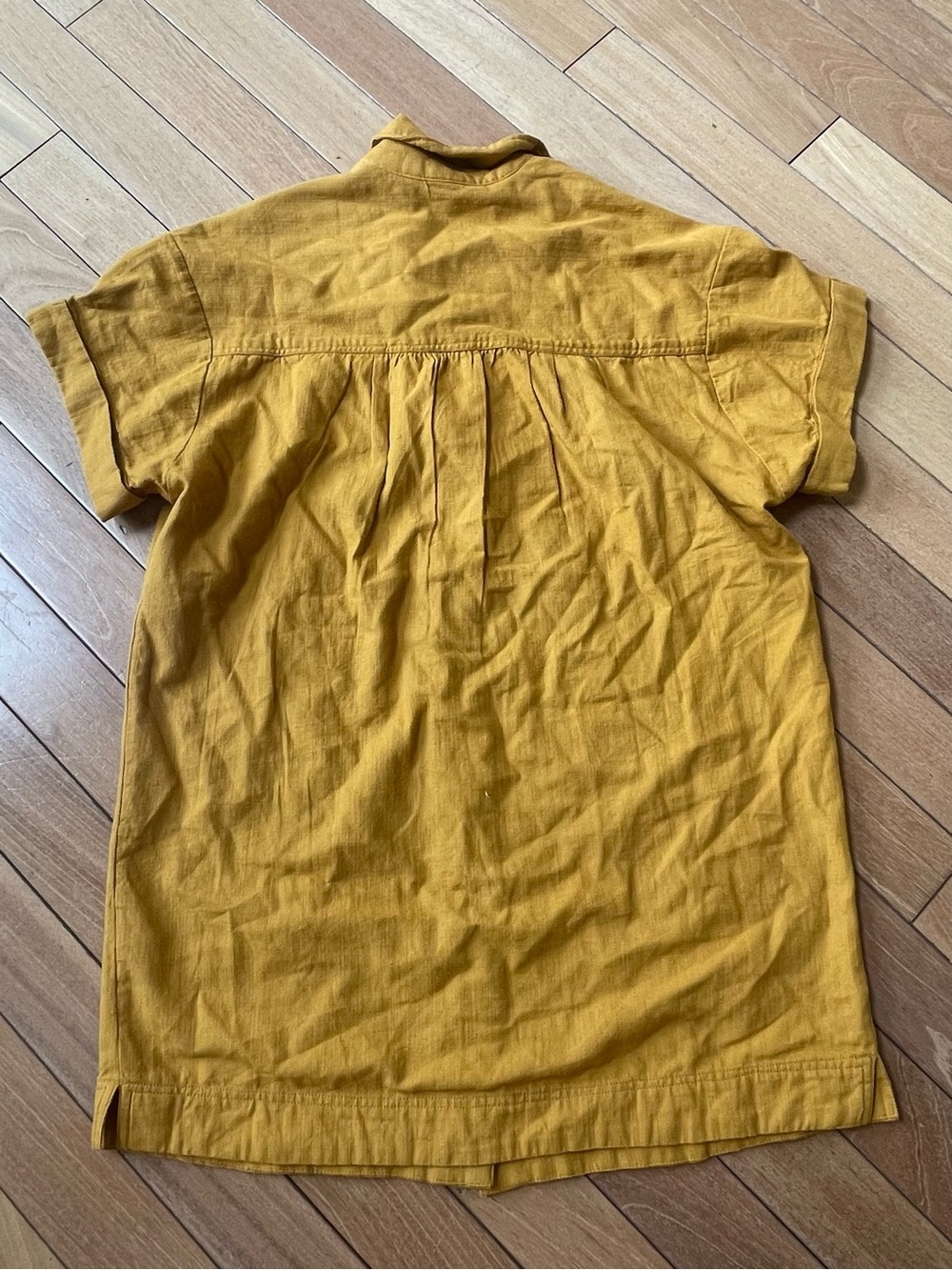 Pilcro Anthropologie Mustard Cotton Linen Button Front Utility Shirt Dress M - Picture 3 of 11
